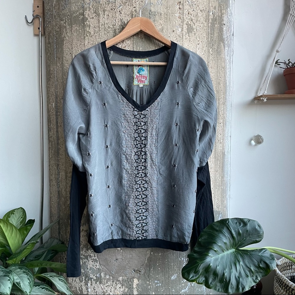 Johnny Was Gray & Black Combo Top Size Small